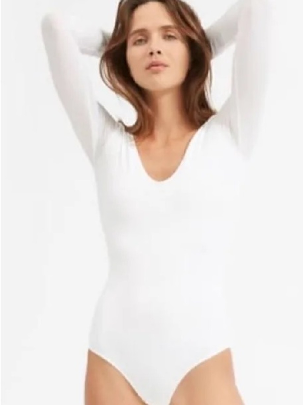 Everlane White Long-Sleeve V-Neck Bodysuit